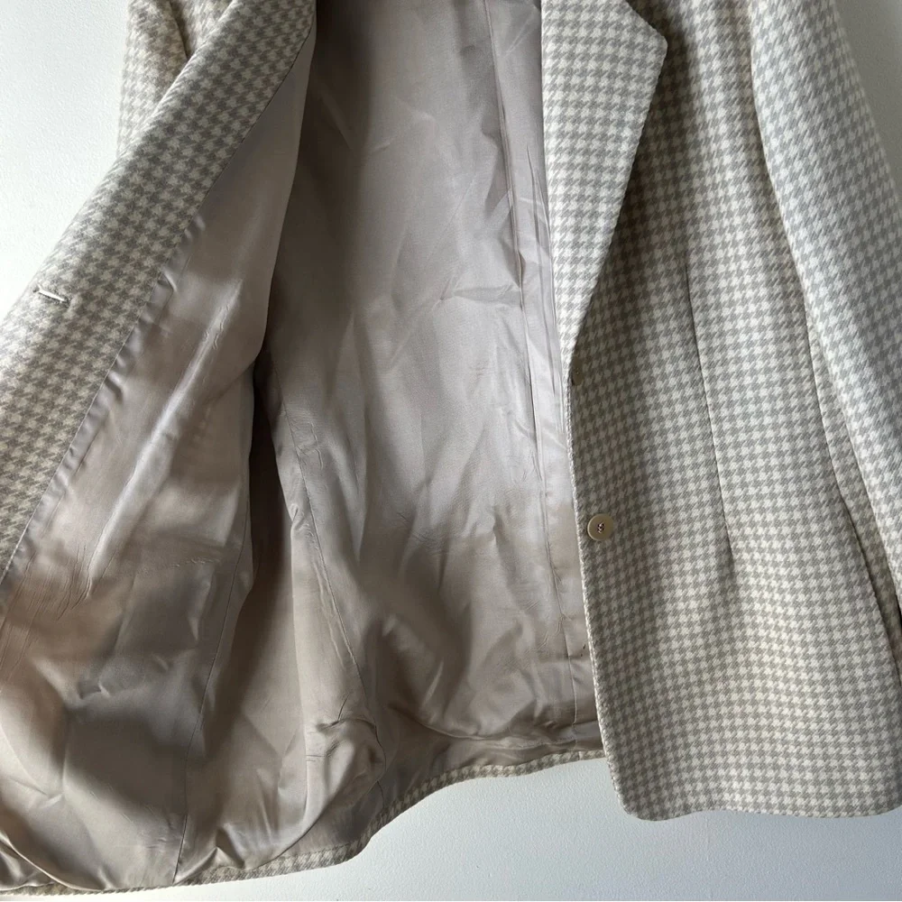 Tailleur Platinum by Barrie Pace Vintage 100% Wool Blazer Houndstooth Cream 16